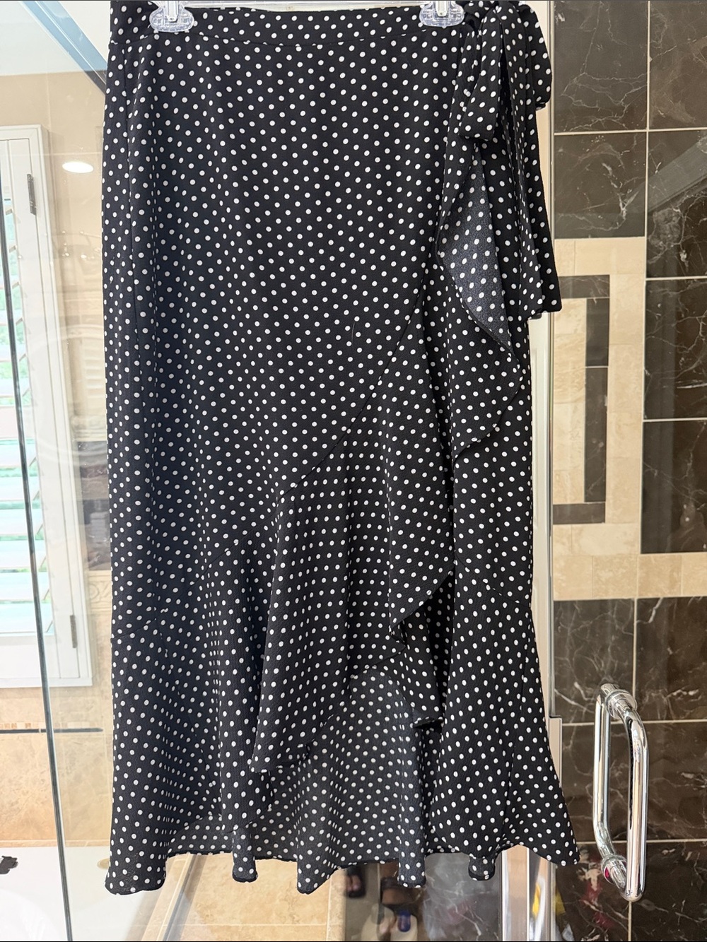 Max Studio Black and White Polka Dot Midi Wrap Skirt